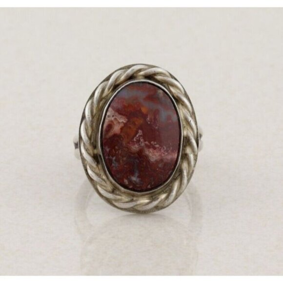 Unbranded Jewelry - Sterling Silver Red Grey Picture Jasper Ring Size 7 Signed E